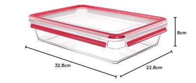 Emsa Clip & Close Vershoudbakje 3 l Glas Met deksel, Waterdicht, BPA-vrij Transparant, Rood 600745