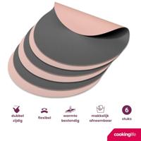 Cookinglife Placemats - Dubbelzijdig - Vegan leer - Grijs / Roze ø 38 cm - 6 Stuks - thumbnail