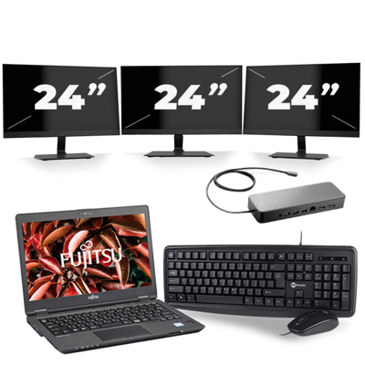 Fujitsu LifeBook U729 - Intel Core i5-8e Generatie - 12 inch - 16GB RAM - 256GB SSD - Windows 11 + 3x 24 inch Monitor