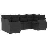 6-delige Loungeset met kussens poly rattan zwart - thumbnail