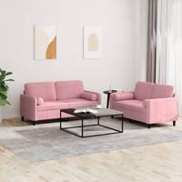 2-delige Loungeset met kussens fluweel roze - thumbnail