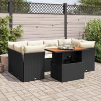 7-delige Loungeset met kussens poly rattan zwart - thumbnail