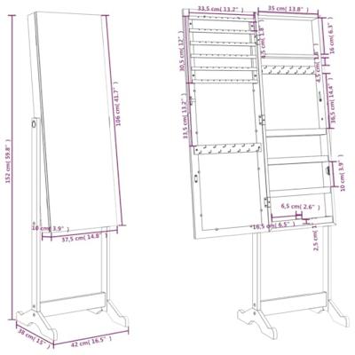 Sieradenkast met spiegel vrijstaand 42x38x152 cm zwart