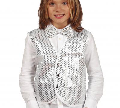 Zilveren Pailletten Gilet Kind