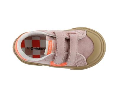 Kinderbaskets van leer en contrast met klittenband VICTORIA rouge