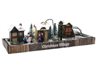 Kerstdorp poly met verlichting 10-delig - Hit