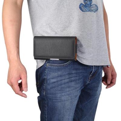 Mannen Litchi textuur draagbare mobiele telefoon terug Buckle dwarse mouw taille Pack lederen draagtas voor 6.3 Inch of onder Smartphones (zwart)