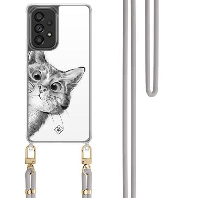 Samsung Galaxy A53 hoesje met grijs koord - Peekaboo kat