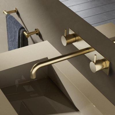 Hotbath Cobber afbouwdeel wastafelmengkraan met achterplaat en 25 cm uitloop geborsteld messing (goud) CB006TEXT25BB