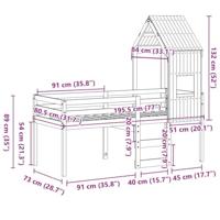Hoogslaper met huisje 75x190 cm massief grenenhout wit - thumbnail