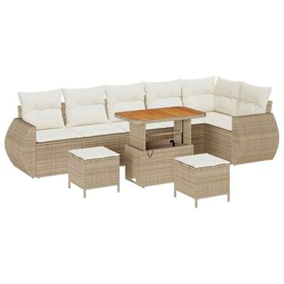 Tuinbankenset 9 pcs Beige poly rattan