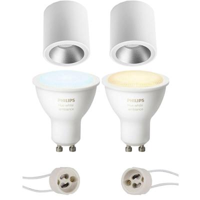 Philips Hue Opbouwspot Rond Ø90mm Mat Wit/Zilver - GU10 White Ambiance