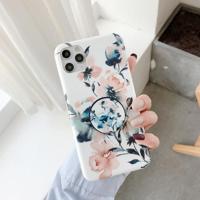 Dubbelzijdige film IMD Shockproof TPU beschermhoes met houder voor iPhone 11 Pro (Roze Begonia) - thumbnail