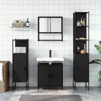 4-delige Badkamermeubelset bewerkt hout zwart - thumbnail