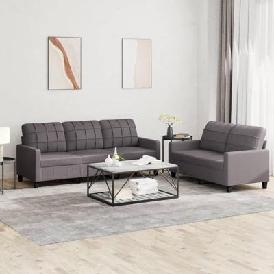 2-delige Loungeset met kussens kunstleer grijs - thumbnail