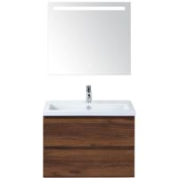 Vogue Badmeubelset 80 cm - Greeplijst in Kleur - Walnoot - Keramische Wastafel Wit 1 Kraangat met Sence Spiegel - thumbnail