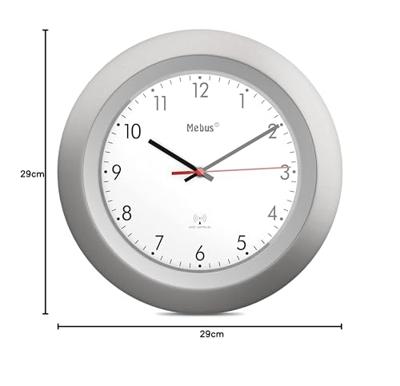 Mebus 19448 Wandklok Zendergestuurd 30 cm x 4 cm Zilver