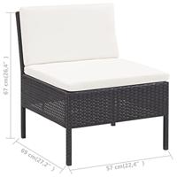 3-delige Loungeset met kussens poly rattan zwart - thumbnail