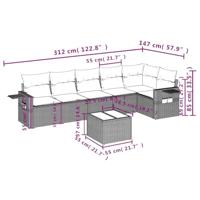 7-delige Loungeset met kussens poly rattan lichtgrijs - thumbnail