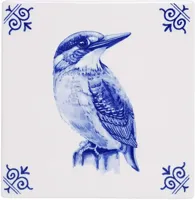 Heinen Delfts Blauw tegeltje keramiek ijsvogel 13x13cm delfts blauw - thumbnail