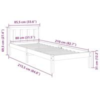 Bedframe extra lang zonder matras massief grenenhout 80x210 cm - thumbnail