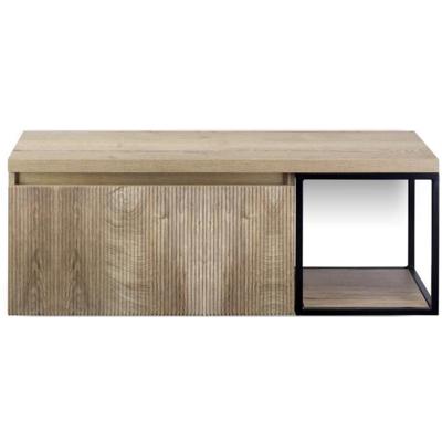 Frozen 3D Badmeubelset 120 cm - Greeplijst in Kleur - Zwart Frame - Wastafelbovenblad Grain Oak
