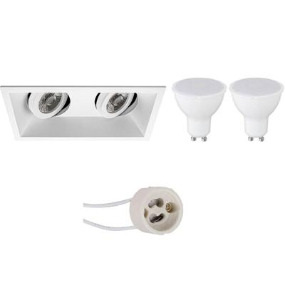 LED Inbouw Spot Set Dubbel - Mat Wit - GU10 6W - Kantelbaar 6400K