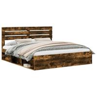 Bedframe Gerookt eiken 200 x 200 cm Massief grenenhout - thumbnail