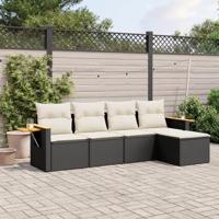5-delige Loungeset met kussens poly rattan zwart - thumbnail