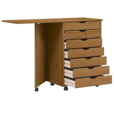 Ladekast met bureau MOSS verrijdbaar massief grenen honingbruin Ladekast met bureau MOSS verrijdbaar massief grenen honingbruin