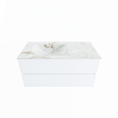 MONDIAZ VICA-DLUX 100cm badmeubel onderkast Talc 2 lades. Inbouw wastafel CLOUD links zonder kraangat, kleur Frappe.
