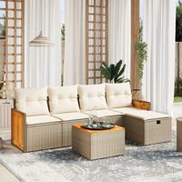 5-delige Loungeset met kussens poly rattan beige - thumbnail