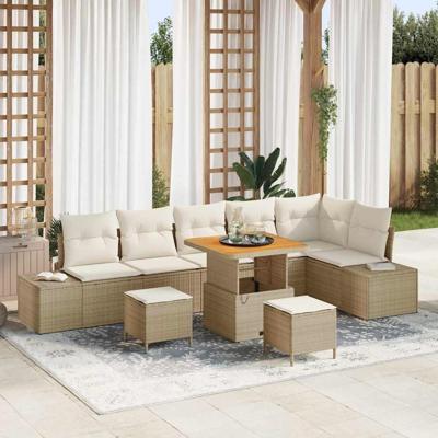 Tuinbankenset met kussen 9 pcs Beige poly rattan