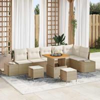 Tuinbankenset met kussen 9 pcs Beige poly rattan - thumbnail