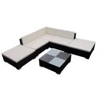 6-delige Loungeset met kussens poly rattan zwart - thumbnail