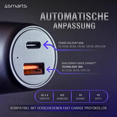 4Smarts 456260 USB-oplader 65 W, 18 W 1x USB-C, 1x USB-A USB PD, Quick Charge Zwart Auto, Vrachtwagen Snellader - thumbnail
