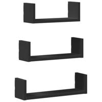 Wandschappen 3 st bewerkt hout zwart - thumbnail