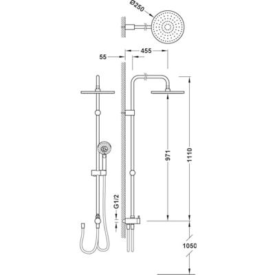 Tres ECO glijstang set met regendouche 96 cm rond chroom