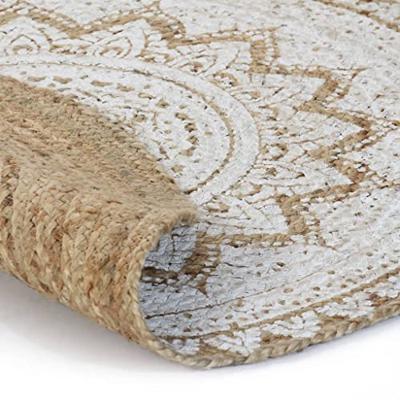 Tapijt met print rond 210 cm gevlochten jute