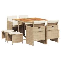 9-delige Tuinset met kussens poly rattan beige - thumbnail