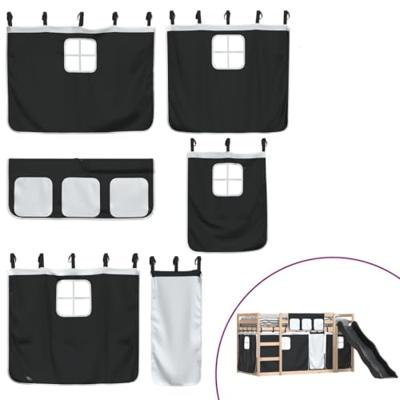 Stapelbed met glijbaan en gordijnen wit en zwart 80x200 cm