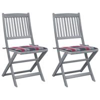 Tuinstoelen 2 st inklapbaar met kussens massief acaciahout - thumbnail