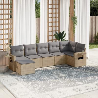 8-delige Loungeset met kussens poly rattan beige