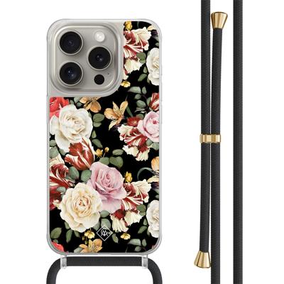 iPhone 15 Pro hoesje met zwart koord - Flowerpower iPhone 15 Pro hoesje met zwart koord - Flowerpower