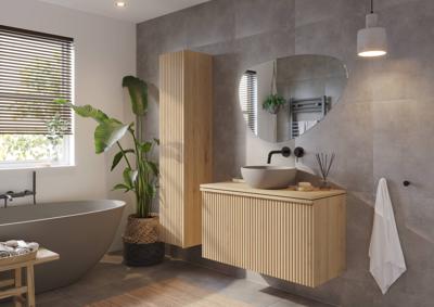 Ben Linea badmeubel incl. grijs betonnennen waskom 100x45x71cm eiken naturel