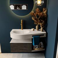 MONDIAZ RIVA 100cm badmeubel onderkast / planchet kleur Dark_Brown met 1 lade. Wastafel DULCET links 1 kraangat kleur Linen. - thumbnail