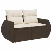 10-delige Loungeset met kussens poly rattan bruin - thumbnail