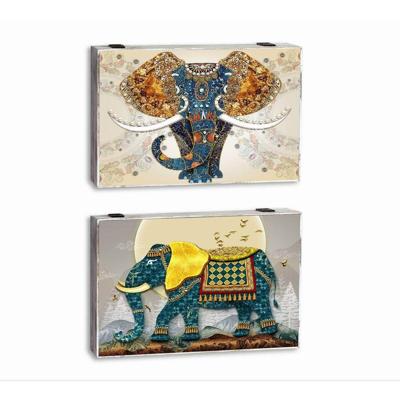 Decoratieve Doos DKD Home Decor Multicolour Turkoois Hout MDF Olifant Indiaas Teller (2 Stuks)
