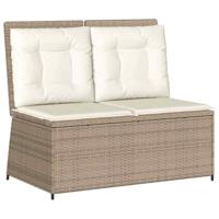 Tuinbankje verstelbaar met kussens poly rattan beige - thumbnail