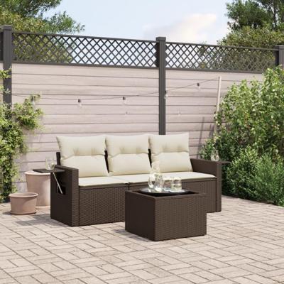4-delige Loungeset met kussens poly rattan bruin 4-delige Loungeset met kussens poly rattan bruin